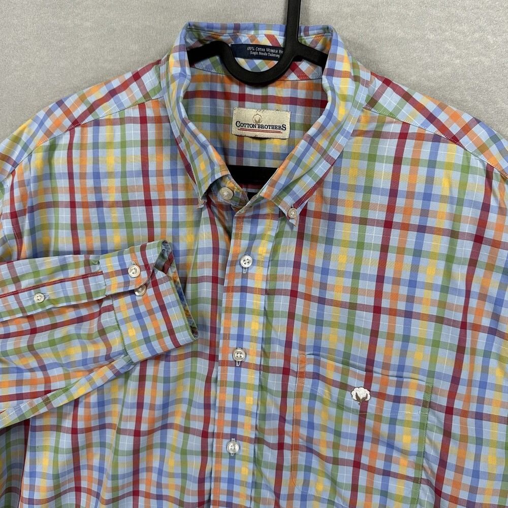 Cotton Brothers Men’s XL Single Needle‎ Tailoring Rainbow Plaid Long Sleeve Logo